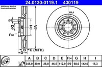 2X ATE Bremsscheibe 24.0130-0119.1 FüR Audi