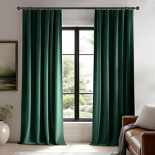 Luxury Dark Green Velvet Curtains, Room Darkening, 2 Panels 52x96 Inches