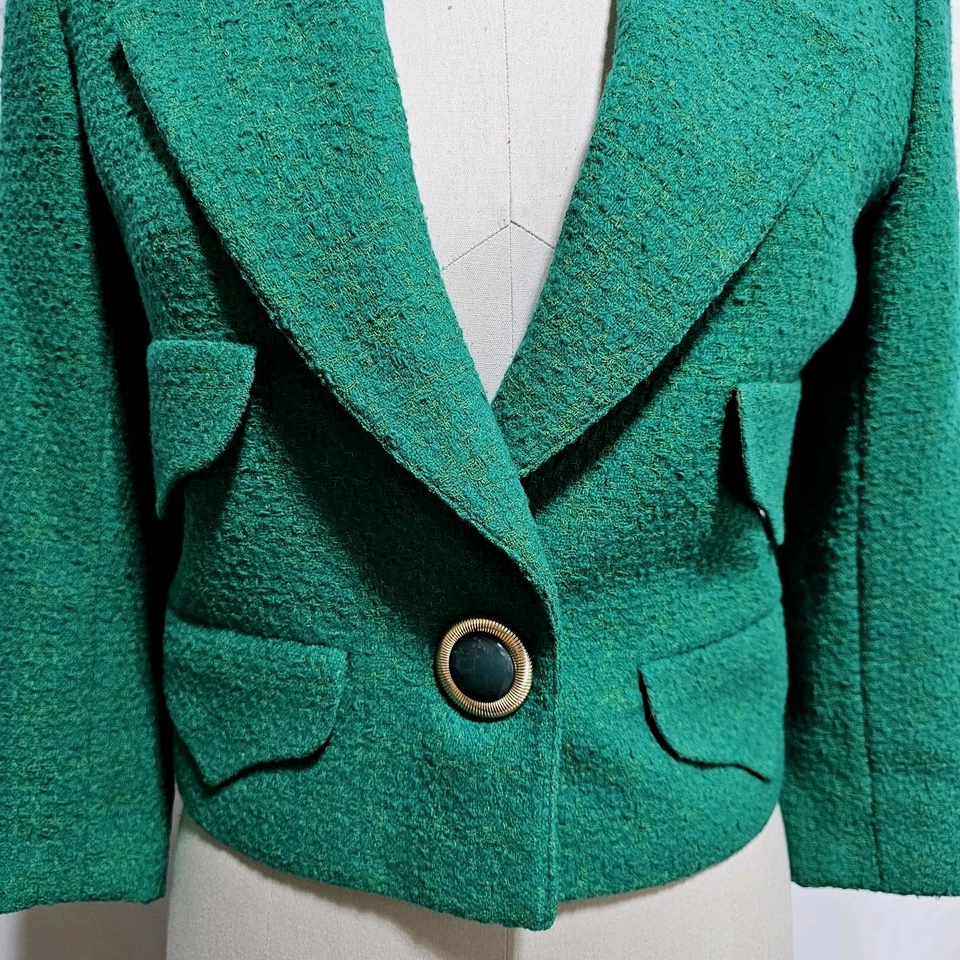 De Colección Valentino Roma Lana Tweed Falda Traje Para Mujer 38 4 Botones Dorados Miss V Peludo Foto 3 de 4