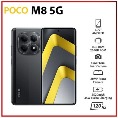Xiaomi POCO M8 5G 8GB+256GB BLACK Dual SIM Unlocked Android Mobile Phone