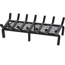 24" Cast Iron Fireplace Grate with Ember Retainer for Indoor/Outdoor Use