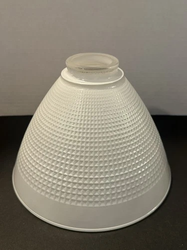 Vtg Corning Milk Glass Waffle Lamp Shade Torchiere 6"H 2.125" Fitter 8"Diam