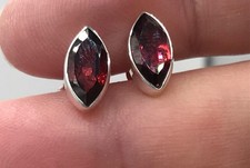 garnet marquise stud earrings solid Sterling Silver, 10 x 5mm, faceted. Gift Box