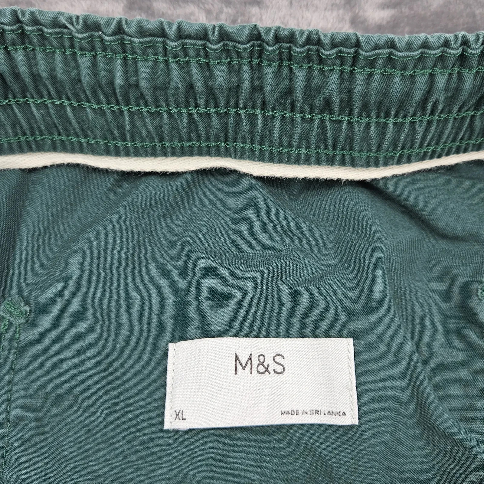 M&S Mens Chino Shorts XL 39-41 Waist Dark Green Cotton Elasticated Drawstring image 4