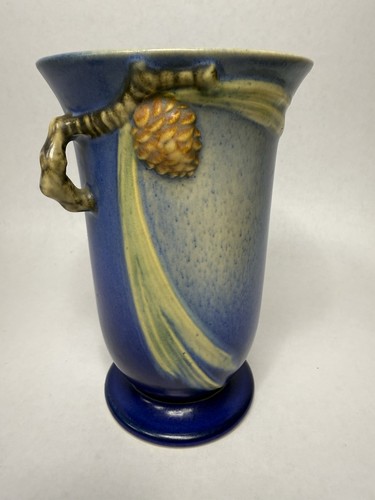 Roseville Pottery Pinecone Blue Vase 838-6” VTG Art Deco American Pottery B11 - Picture 5 of 12
