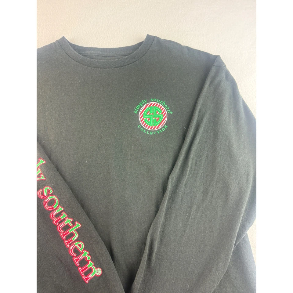 Camiseta Simply Southern para mujer negra manga larga Navidad perro vacaciones talla L Foto 4 de 4