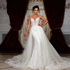 Elegant Detachable Train WeddingDresses With Embroidery Mermaid Ballgown V-Neck