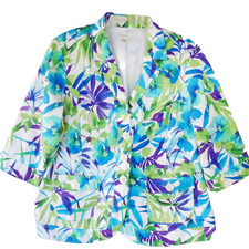 Dress Barn Womens Size 18/20 Blue Green Floral Blazer Jacket Lined Pad Shoulders