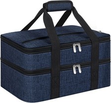 Double Insulated Casserole Carrier, Portable 16x10x7.2 in, Navy Blue