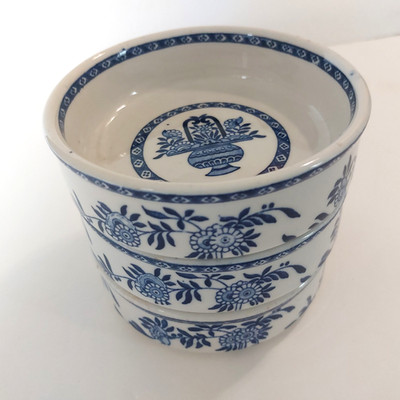 3 Sterling Vitrified China Stacking Blue White Restaurant Bowls Joy Young's