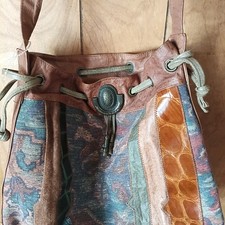 Vintage Sereta Patchwork Leather Bucket Bag Boho Multicolor Shoulder Purse