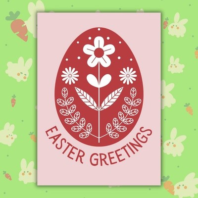 Ostergrüße - rote Volkskunst Eierkarte - Blumen Osterkarte - Trachtenkarte