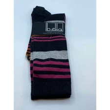 B.ELLA Women's Black Caviar Knit Cotton-Blend Striped Glam Crew Socks SZ OS