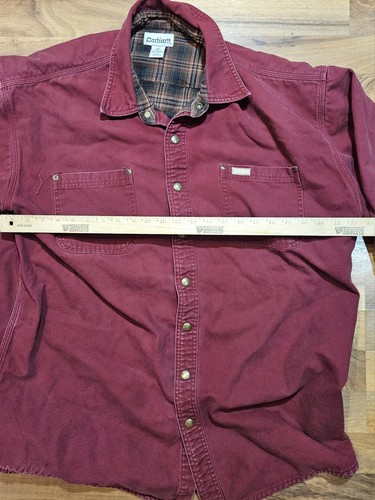 Carhartt XL Tall Flannel Lined Shirt Jacket Burgundy Canvas Workwear Heavyweight - Picture 7 of 11