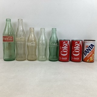 Vintage Coca Cola and Fanta Glass Bottles and Cans Bundle x8 AP#555