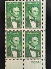 4 block Abraham Lincoln 1 cent stamps, 1959, block #26246