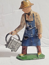 VINTAGE 1930s FRENCH VILLAGE LEAD FIGURE FARMER GARDENER WITH WATER CAN DAMAGED