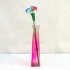 Vintage  Murano Style Long Stem Hand Blown Multicolor Art Glass Flower 15.5"