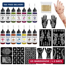 Temporary Tattoo Kit - 14 Bottles Color Temporary Tattoo Ink with 75 Pcs Stencil