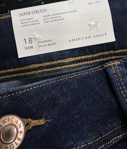 NWT American Eagle Kick Boot Jeans Sz 18 Super Stretch Dark Wash Distressed New - Picture 11 of 13