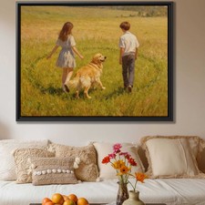 Oil Painting Dog Golden Retriever Canvas Print Rustic Dog Art Living Room Decor