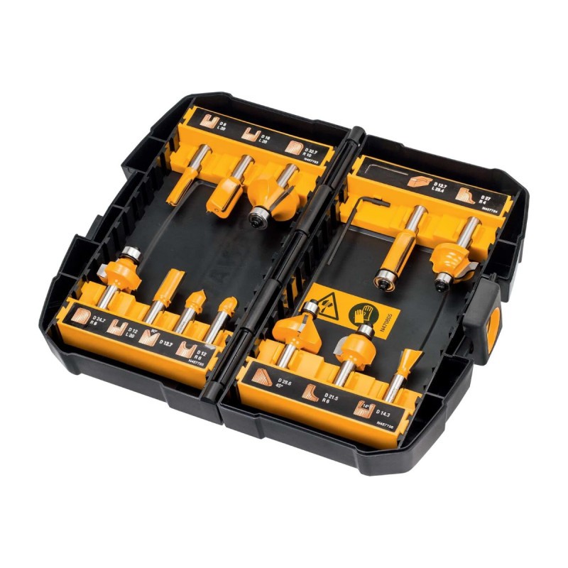 Coffret 12 fraises défonceuse DEWALT 8mm pour éliminer les éclats