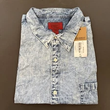 The FOUNDRY Men’s Button Up Short Sleeve Shirt 4XL Washed Denim Cotton New W Tag