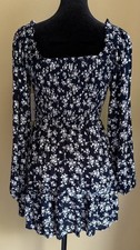 Delightful Dreams Navy Floral Smocked Balloon Sleeve Mini Dress XS NWT