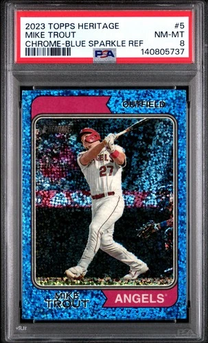 2023 Topps Heritage Chrome Blue Sparkle Refractor Mike Trout #5 PSA 8 Angels SSP