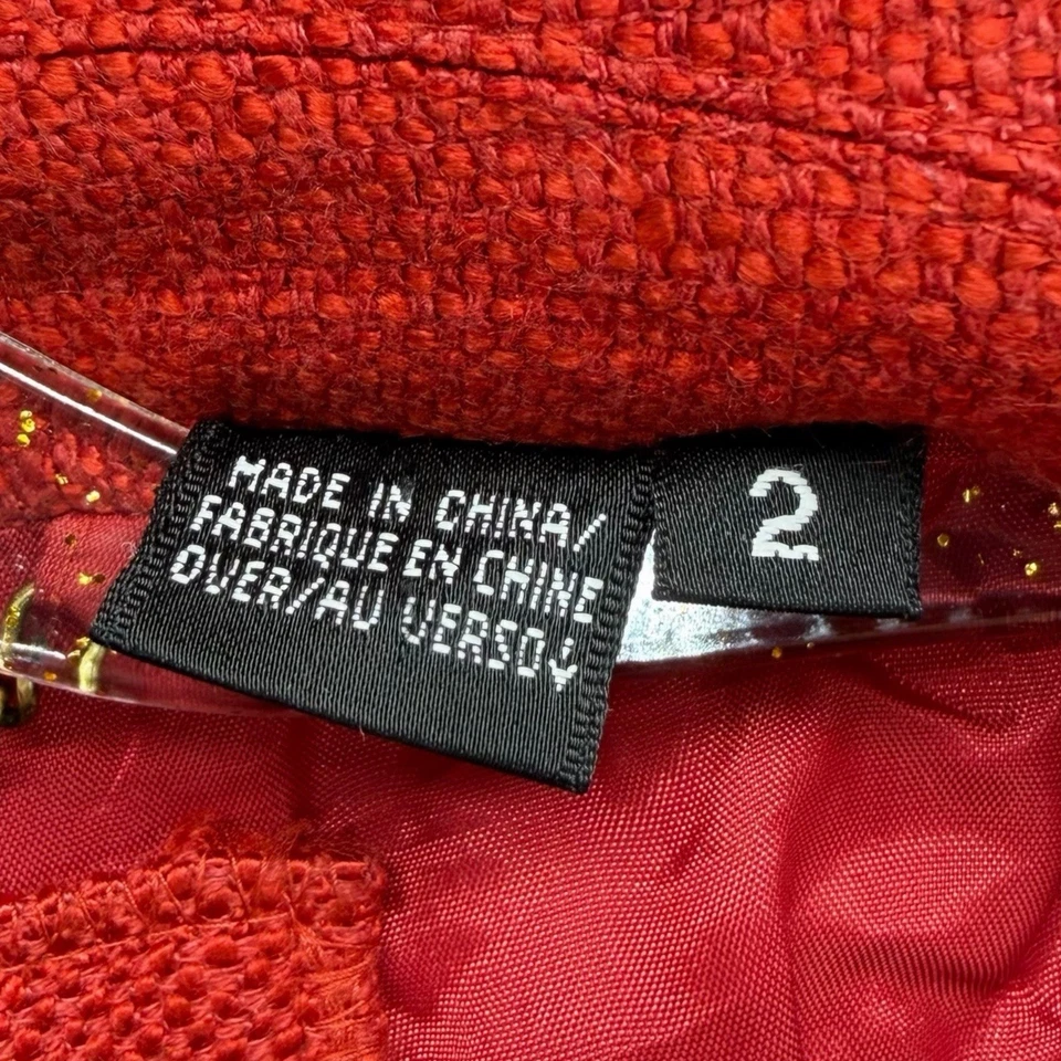 Chaqueta Blazer Dana Buchman Roja Mujer Talla 2 Forrada Cinturón Botón Frontal Carrera Foto 4 de 4