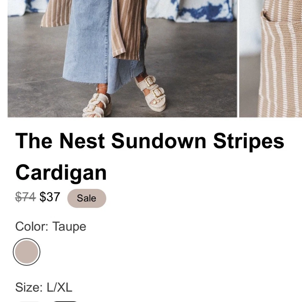 Три птицы гнездо закат в полоску длинная линия жилет кардиган серо-коричневый S/M карманы - Изображение 2 из 4