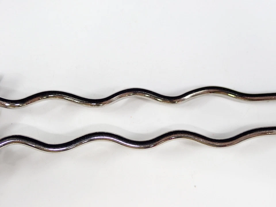 Vintage Silver Tone Floral Hair Fork with Rhinestones & Faux pearl Center - Image 4 of 4