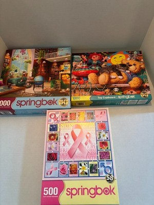 Lot of 3 Springbok Jigsaw Puzzles 500-1000 Pieces Cats,Library,ETC USED #53