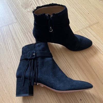 Aquazurra Firenze Black Suede Ankle Boots With Fringe Detail Size 39 or 8.5 US