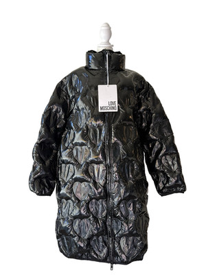 LOVE MOSCHINO Black Logo Puffer Coat Jacket Women 46 US 10 UK 14 Designer Luxury