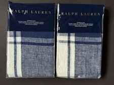 NEW PAIR Ralph Lauren EURO Jayme SHAMS Navy Cream PLAID Addison NWT  260