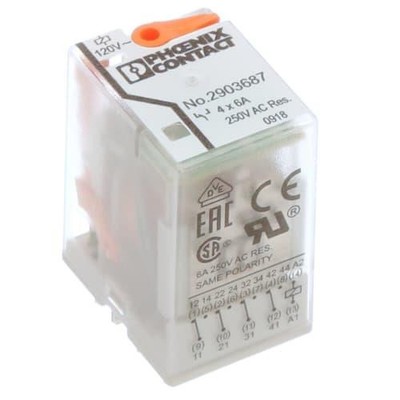 1PC PHOENIX CONTACT - IE 2903687 Power Relay, 4PDT, 120VAC/250VAC, 250VDC,