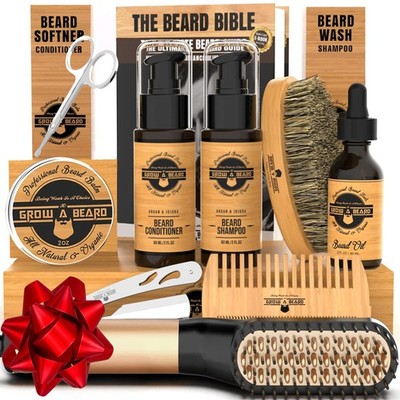 Beard Straightener Grooming Kit for Men, Beard Growth Kit, Wash, Brush & Comb...
