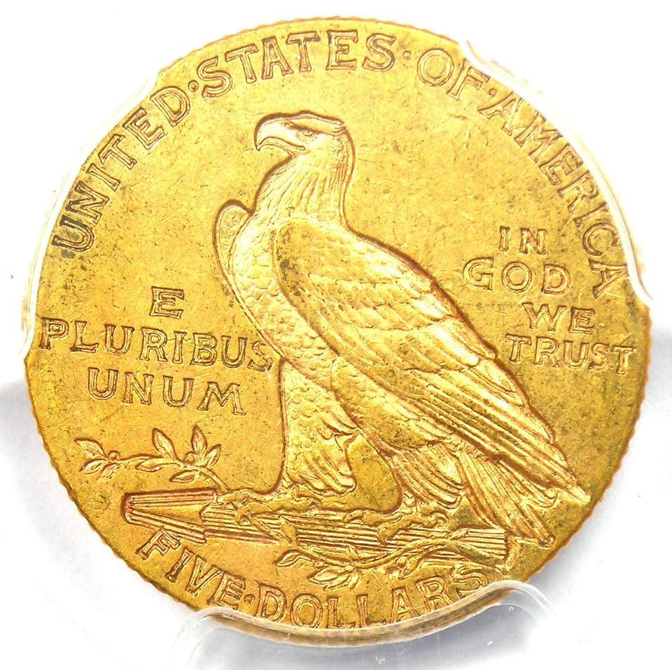 Moneda de $5 de media águila de oro indio 1908-S - graduación profesional AU55 - fecha rara - valor de $3,250 Foto 4 de 4