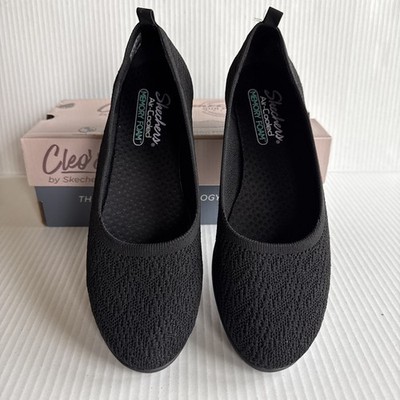 Skechers Women's Cleo Flex Wedge Comfort Shoe Machine Wash Black Size 9 New W/B