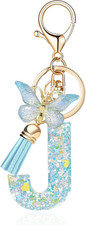 Fashion Alphabet Initial Letter Keychain Tassel Butterfly Pendant Key Ring for P