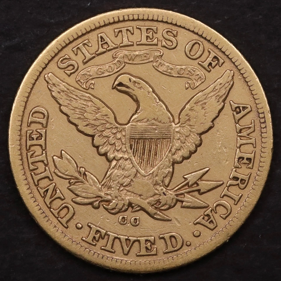 Liberty Half Eagle 1880-CC $5 - Limpieza antigua ligera en muy buen estado Foto 2 de 2