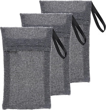3 Pack Soap Saver Bags Exfoliating Mesh Soap Pouch Shower Scrubber Set Grey Bath