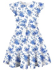 Funnycokid Girls Dresses Kids Ruffle Sleeve Flowy Clothes for 6-13 Years