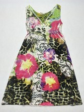Abstract Floral Leopard Animal Print Sun Dress Size S/M Exotic Pool Beach Summer