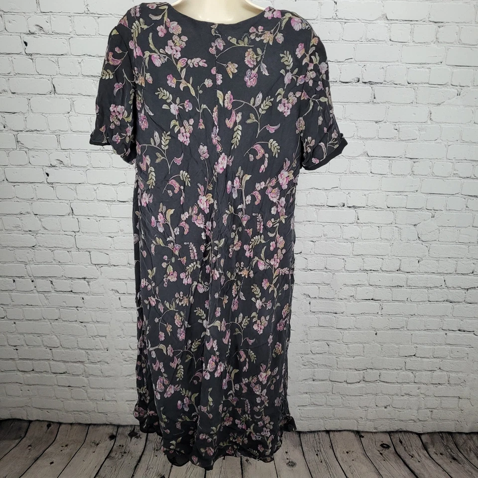Vestido midi de colección Talbots negro 100 % pura seda floral manga corta forrado talla 18W Foto 2 de 4
