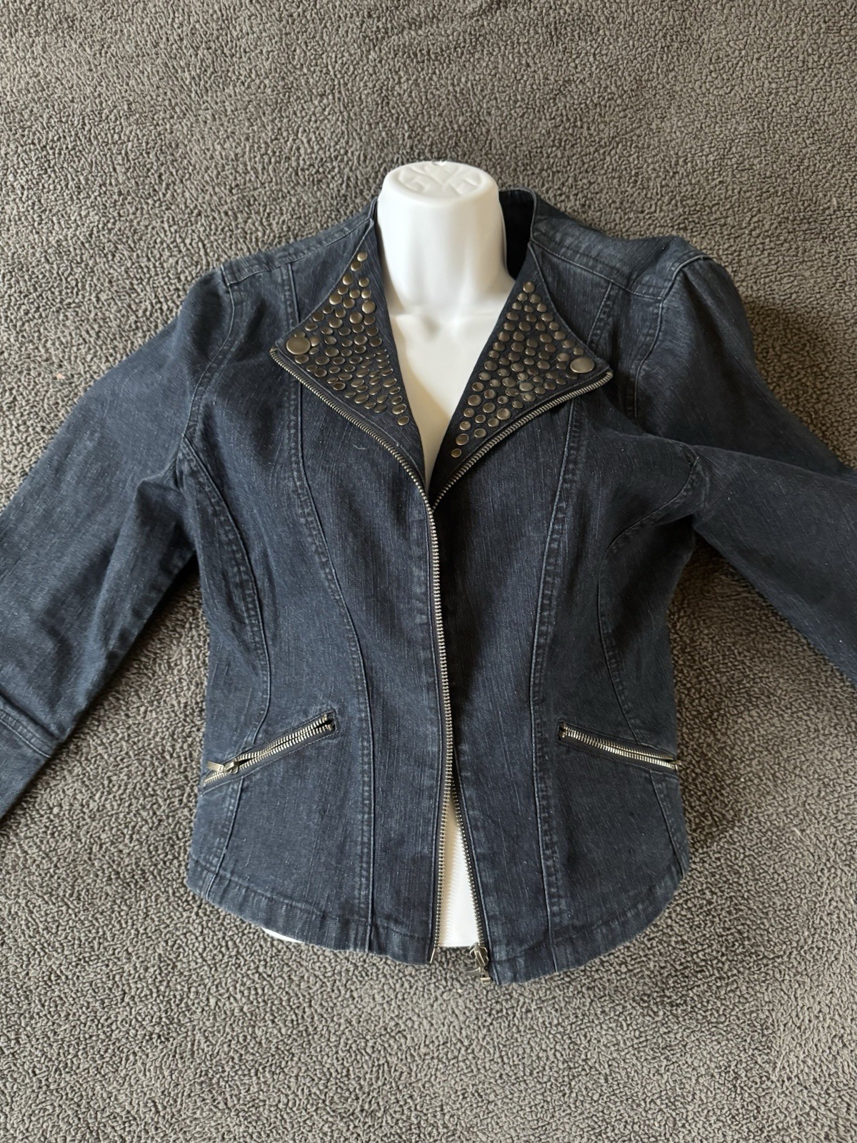 Ruby Rd. Studded Zip Front Short Jacket Dark Blue… - image 2