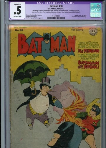 Batman #38 CGC Restored Grade .5 Penguin Cover 1st series art by Jim Mooney 1947