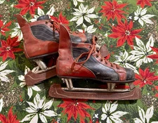 Vintage 60's Leather Hockey Ice Skates Winter Christmas