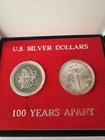 1900 Morgan Silver Dollar & 2000 American Silver Eagle 100 Years Apart Set
